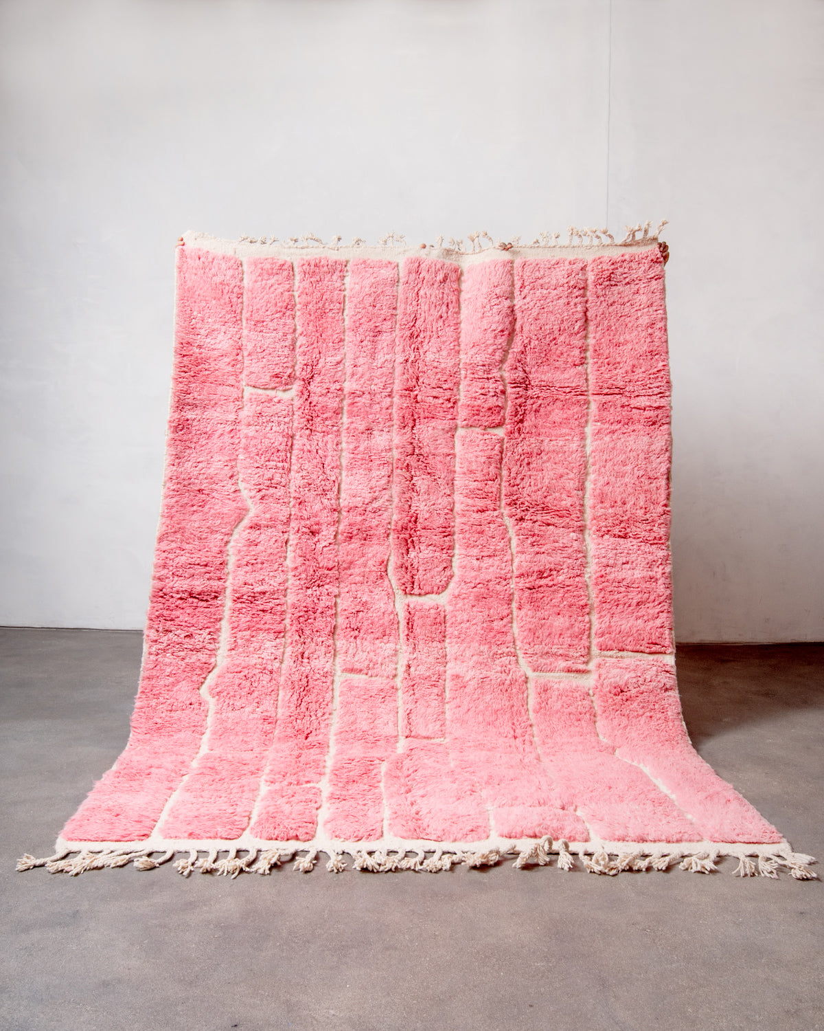 Modern, designer, handcrafted Berber rug from Morocco. Beniourain carpet with beautiful colours and patterns and fluffy wool texture.